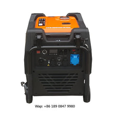Front view of the portable generator showing control panel and power indicator in black and orange.