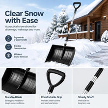 Lightweight and portable snow shovel in black, detail view showcasing ergonomic design.