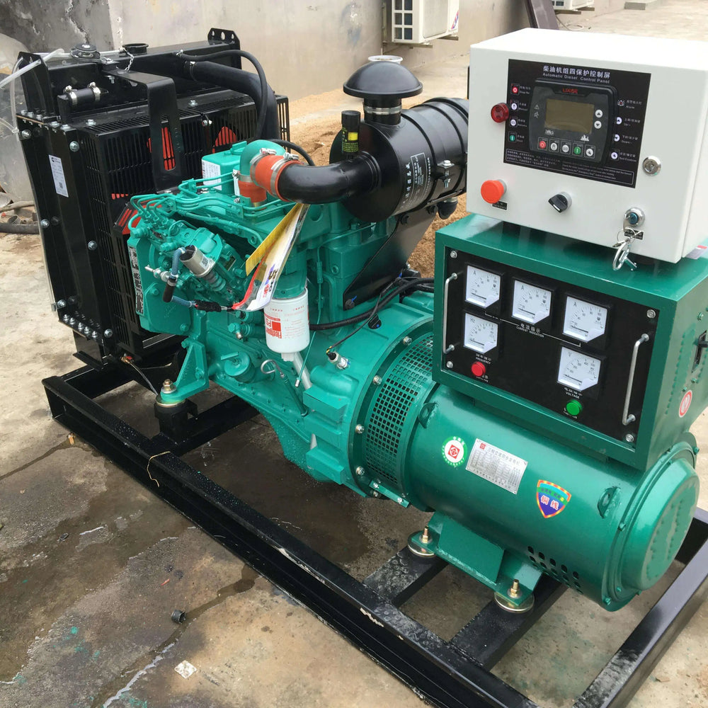 LPG propane generator in green with control panel on a natural background