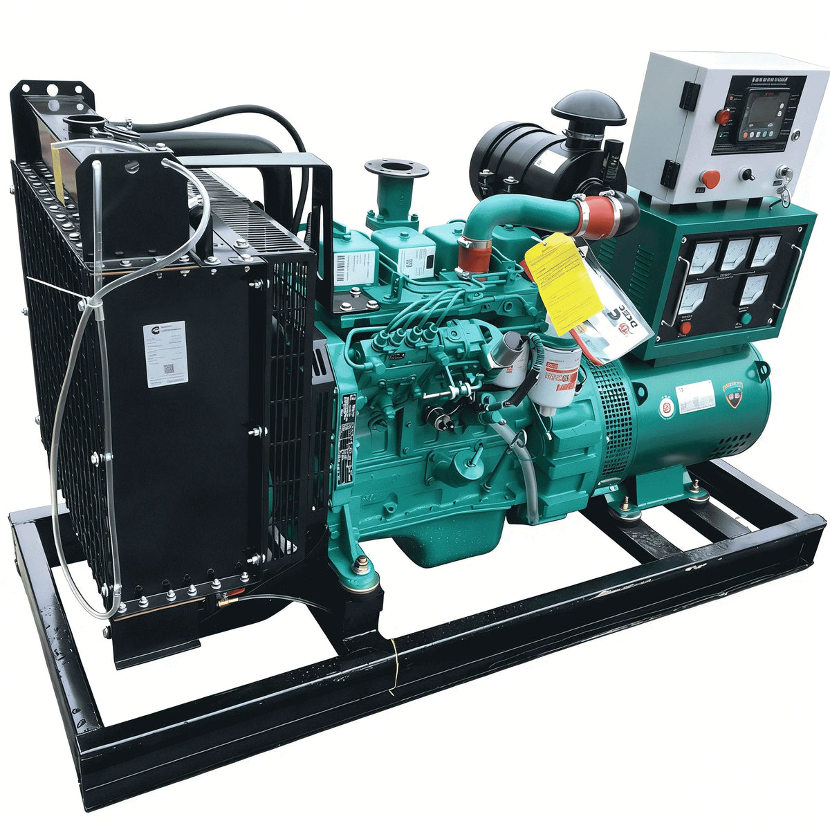 LPG propane generator in green showing fuel tank and engine compartment
