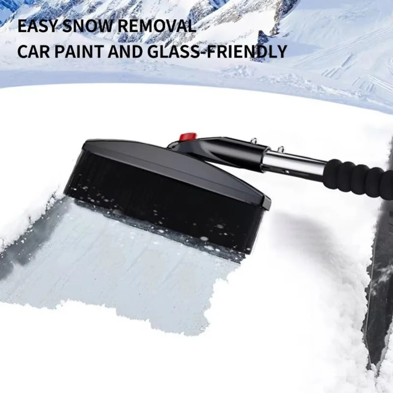 Close-up of snow brush with glass-friendly features in black.
