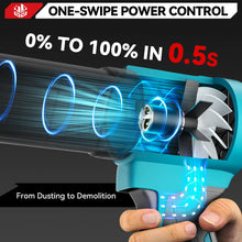 ONEVAN turbo blower power control close-up, one-swipe control from 0% to 100% in 0.5s