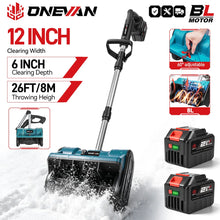 ONEVAN brushless electric snow shovel with a 12 inch clearing depth on white background