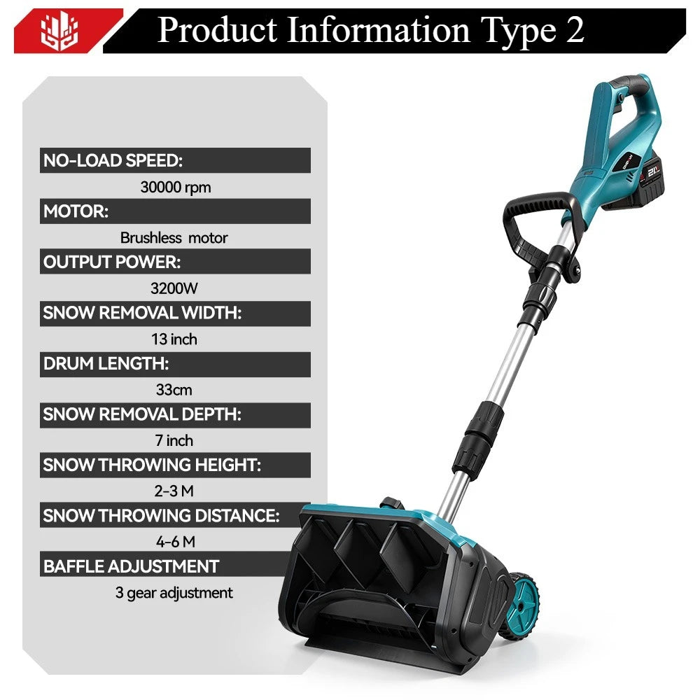 ONEVAN brushless electric snow shovel with lightweight design on white background