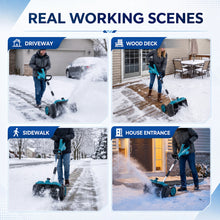 Podofo electric snow shovel in action during snow removal in blue and white