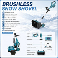 Podofo brushless snow shovel with easy handling in blue, black, and white.