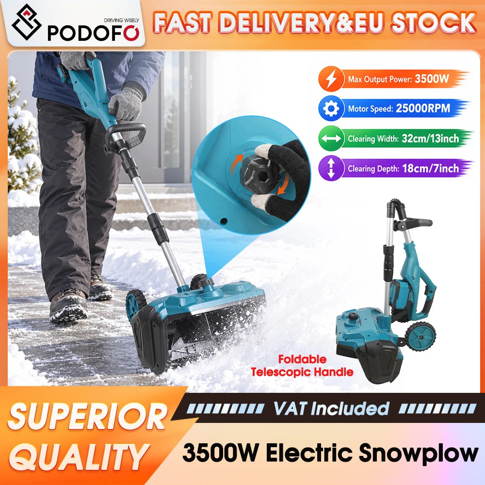 Podofo electric snow shovel with ergonomic handle in blue and black.
