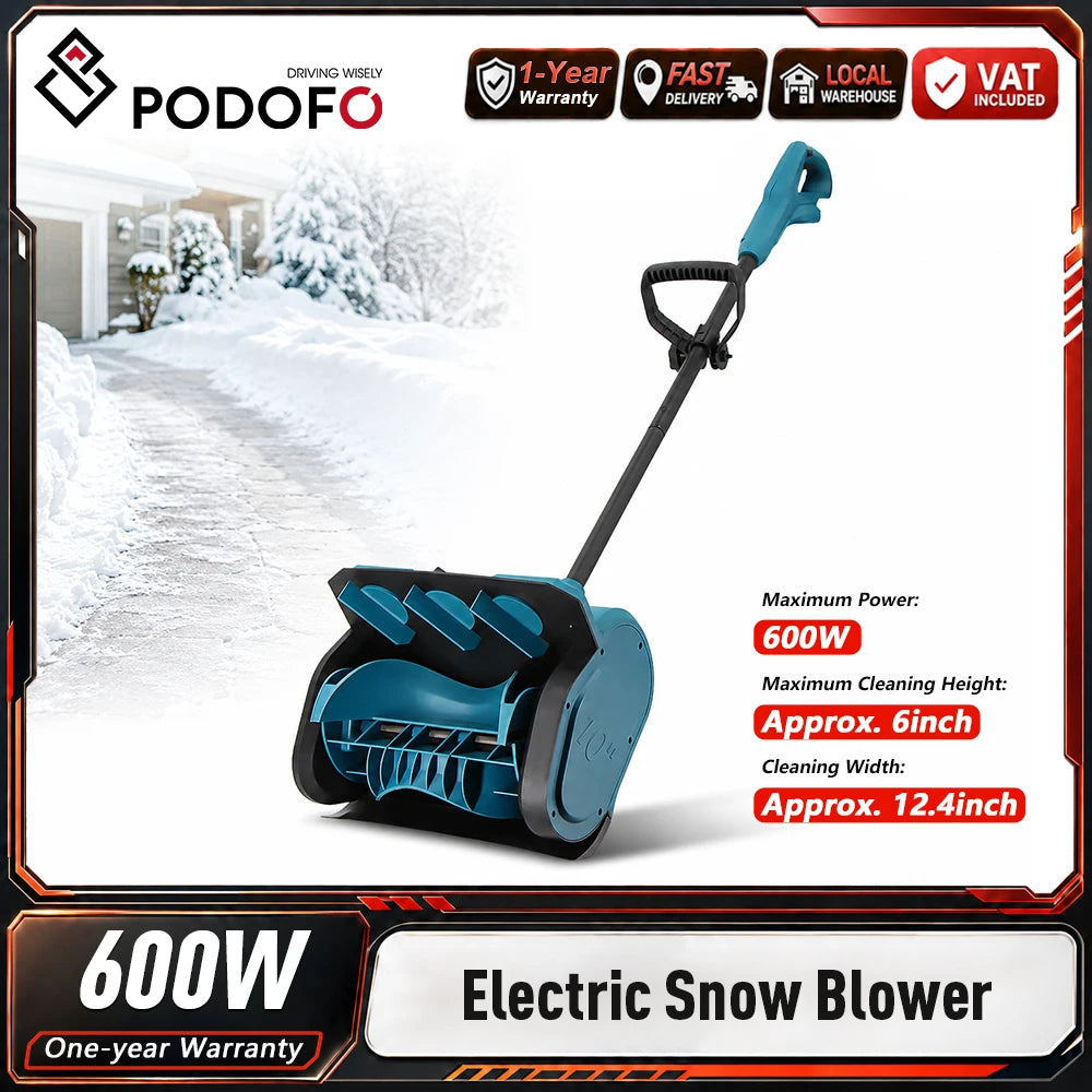 Podofo snow thrower packaging in blue and black.