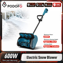 Podofo snow thrower packaging in blue and black.