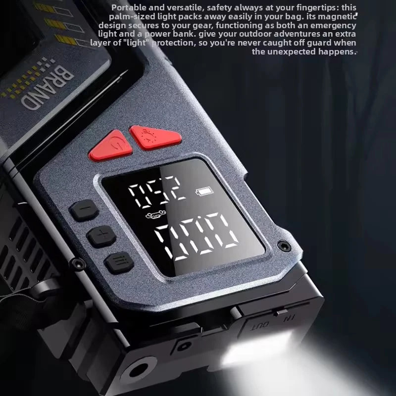 Digital display of the jump starter showing battery status in black and red