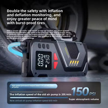 Specifications of the jump starter in black and white with 12000mAh capacity