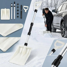 Man holding a snow shovel in a snowy environment, showcasing the product's use.