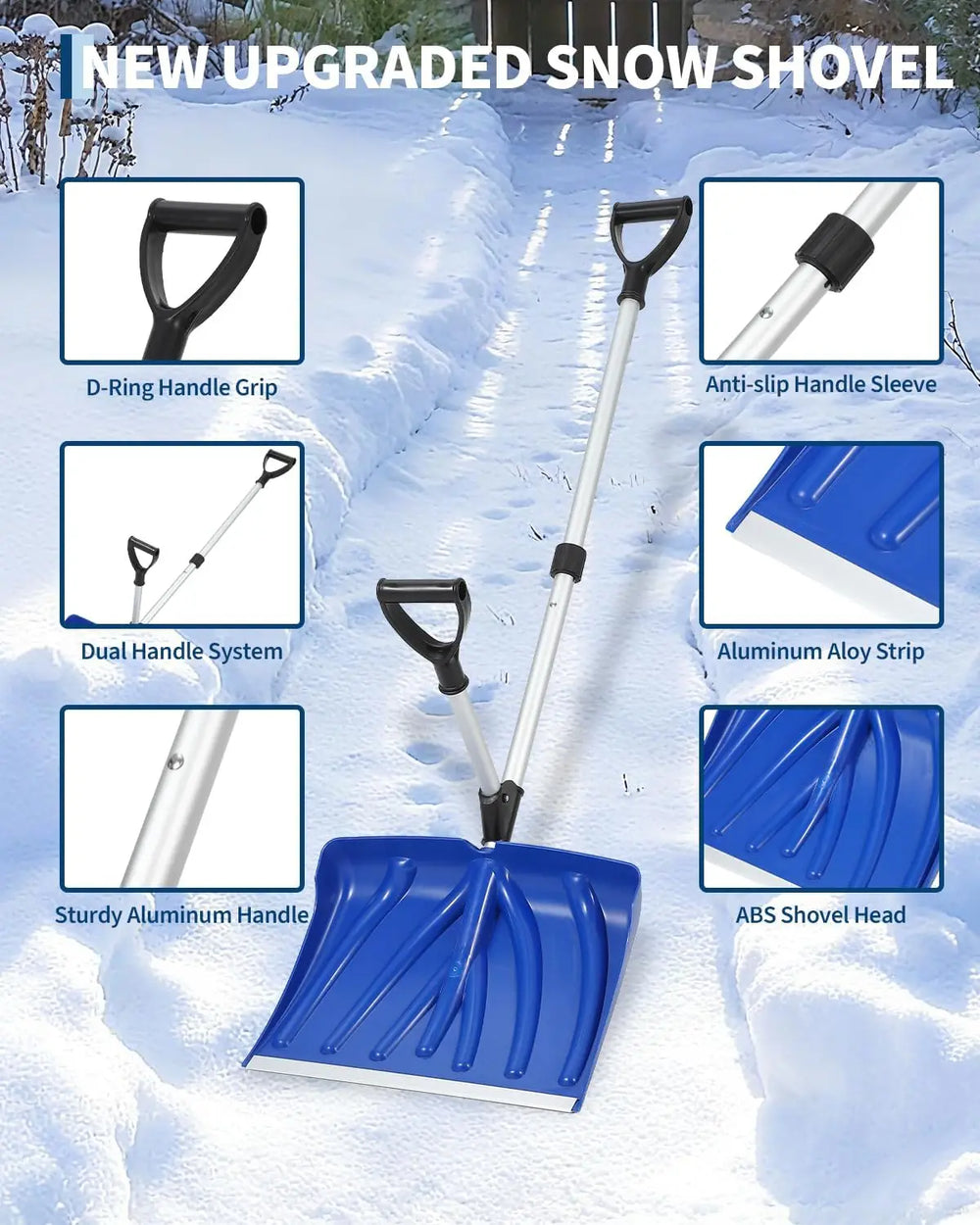 Detail of snow shovel features on a white background.