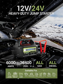 YESPER heavy-duty jump starter in black and red with 12V/24V compatibility.